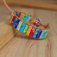 Natural Stone Handmade Multi Color Chakra Bracelet Jewelry Tube Beads Leather Wrap Bracelet Creative Gifts Couples Bracelets